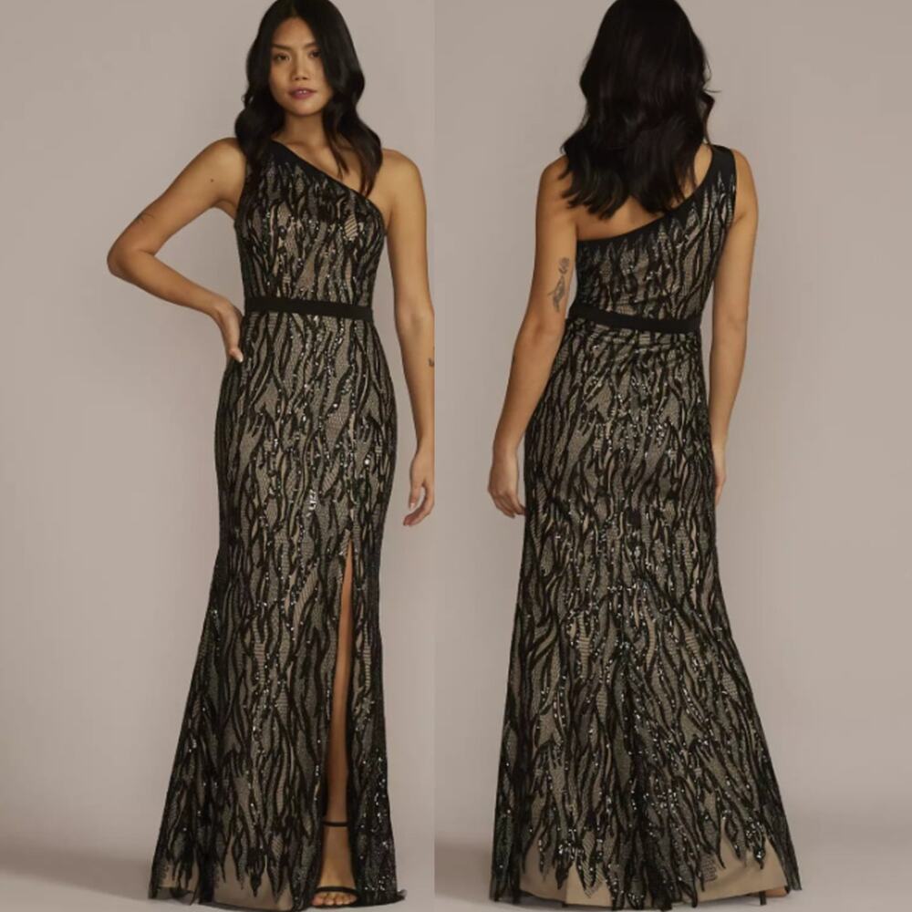 Galina Signature Sequin Lace One Shoulder Gown Maxi Formal Dress Wedding Guest